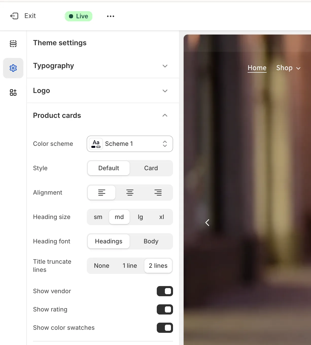 Product card settings