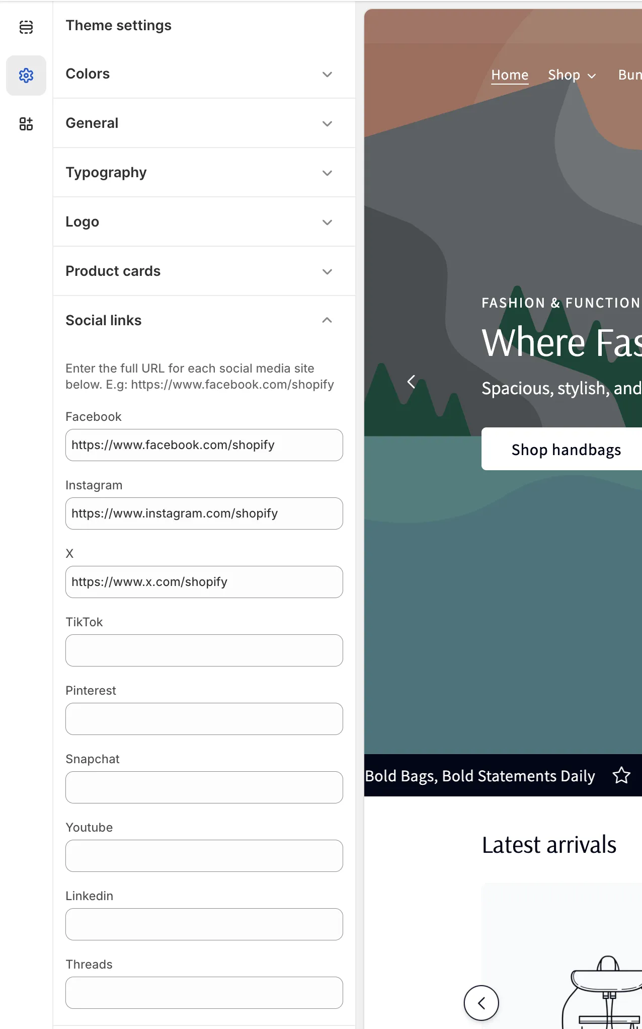 Social links settings
