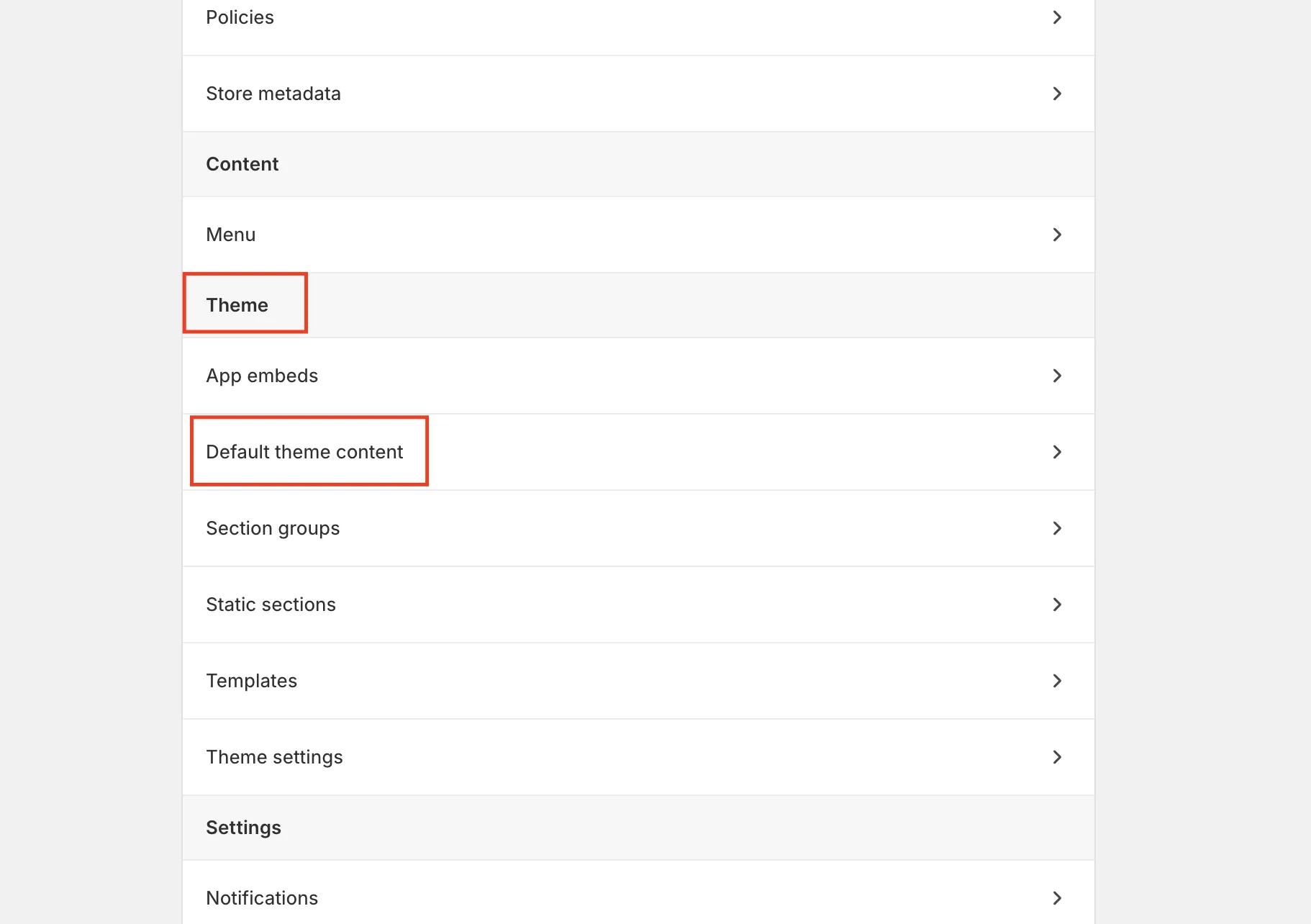 Theme default content