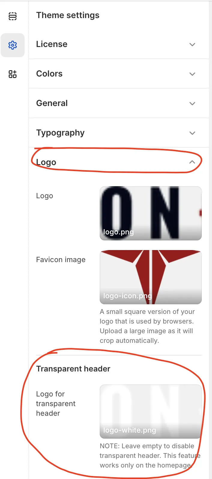 Transparent header setup