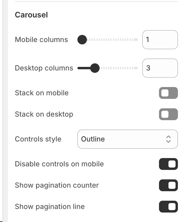 Slider settings - Featured Articles section