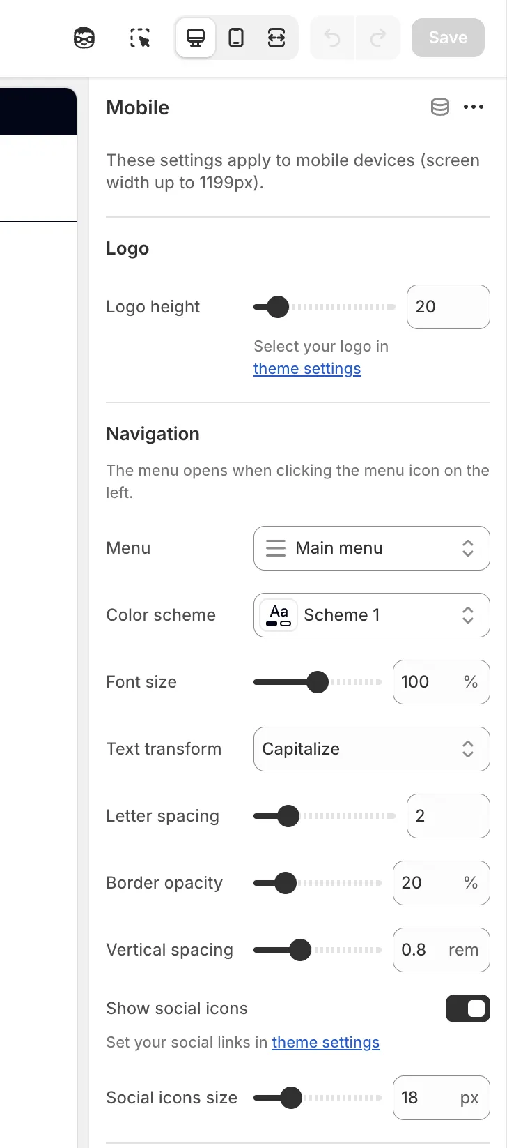 Mobile block settings